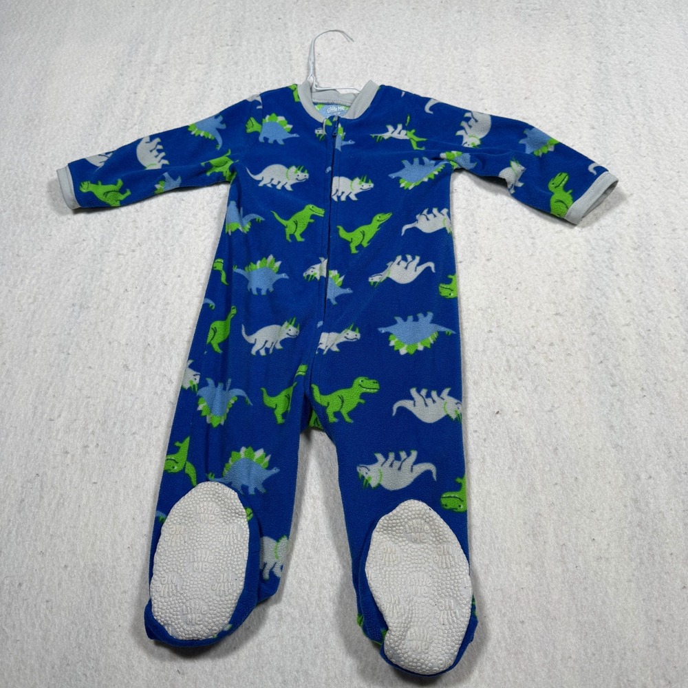 Little Me Baby Boys Blue Dinosaur Fleece Footed Pajamas Sleeper 12M Zip Up